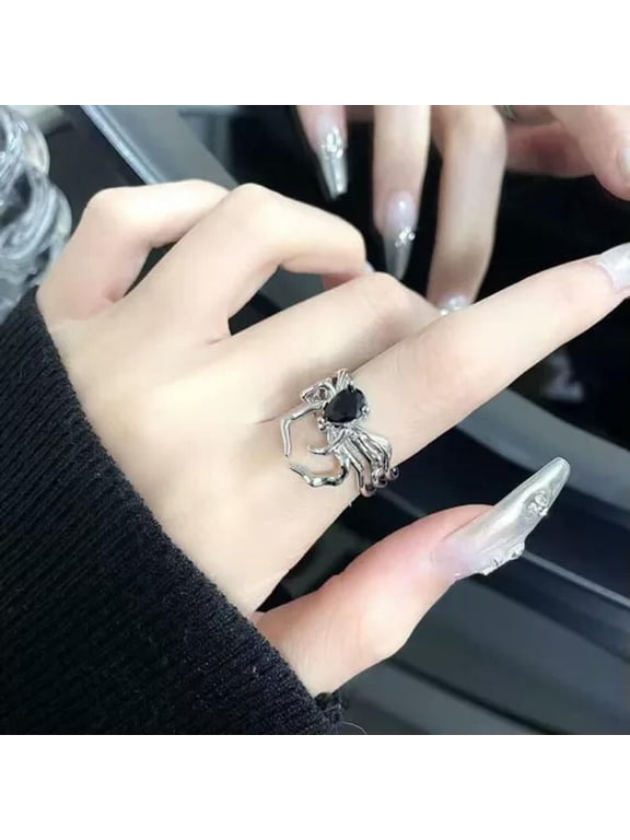 Electroplating Heart Spider Opening Finger Rings Halloween Punk Gothic Ring-2