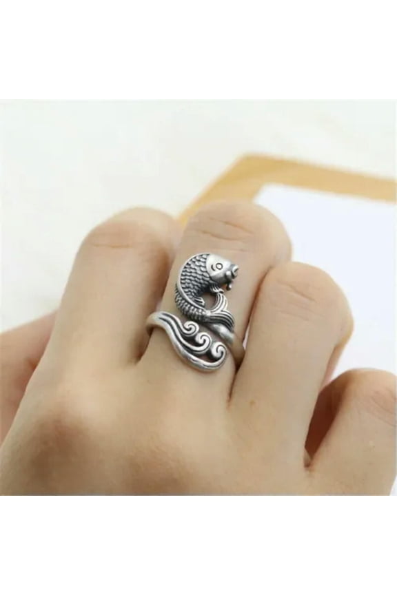 Elegant 925 Sterling Silver Charm Fashion Jewelry Koi Fish Ring One Size Fit All