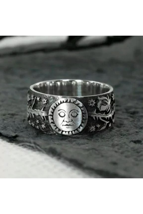 Elegant 925 Sterling Silver Fashion Jewelry Charms Moon Sun Star Ring Size 9.5