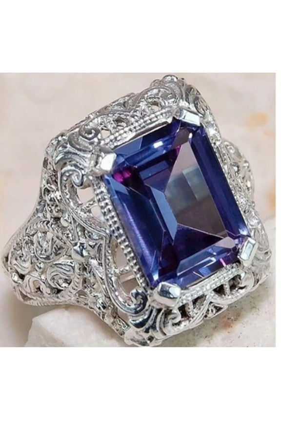 Elegant 925 Sterling Silver Green Peridot Charm Wedding Engagement Ring Size 10