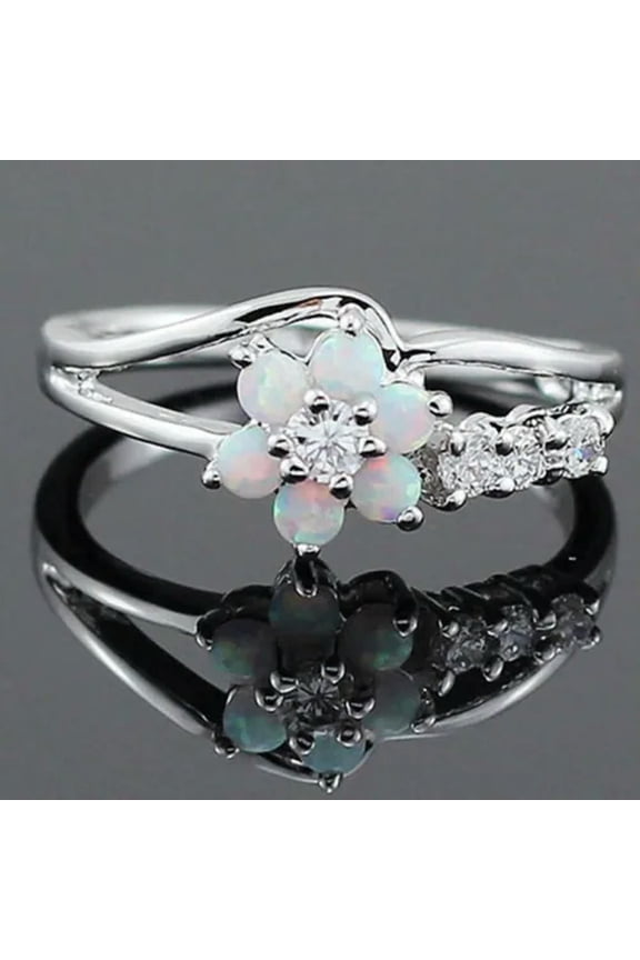 Elegant 925 Sterling Silver Rainbow Opal Engagement Wedding Charms Ring Size 6.5