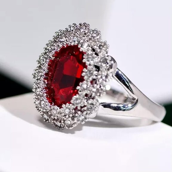 MATROOY Elegant 925 Sterling Silver Red Garnet Elegant Wedding Engagement Ring Size 6