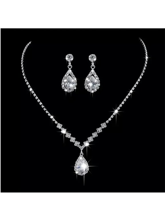 Elegant Earrings & Necklace Jewelry Set Inlaid Shining Zirconia Dupes Luxury