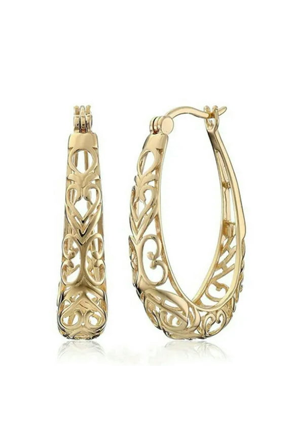 Elegant Jewelry Engagement 18k Yellow Gold Plated Hoop Earrings for Women A Pair-Gold
