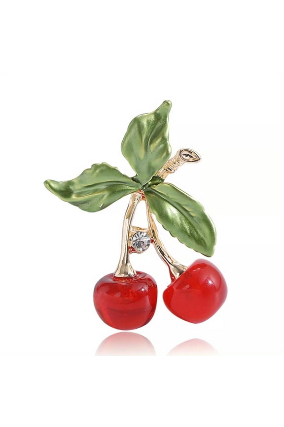 Enamel Alloy Rhinestone Cherry Resin Fruit Brooch Simple Fashion Pin