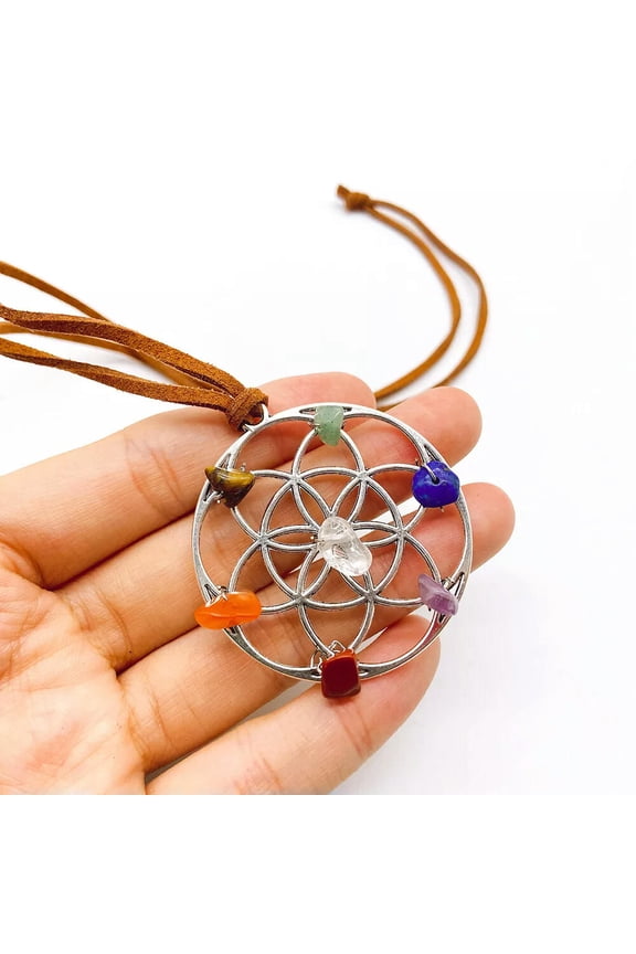 Energy 7 Chakra Natural Stone Pendant Yoga Reiki Healing Amulet Lucky Necklace