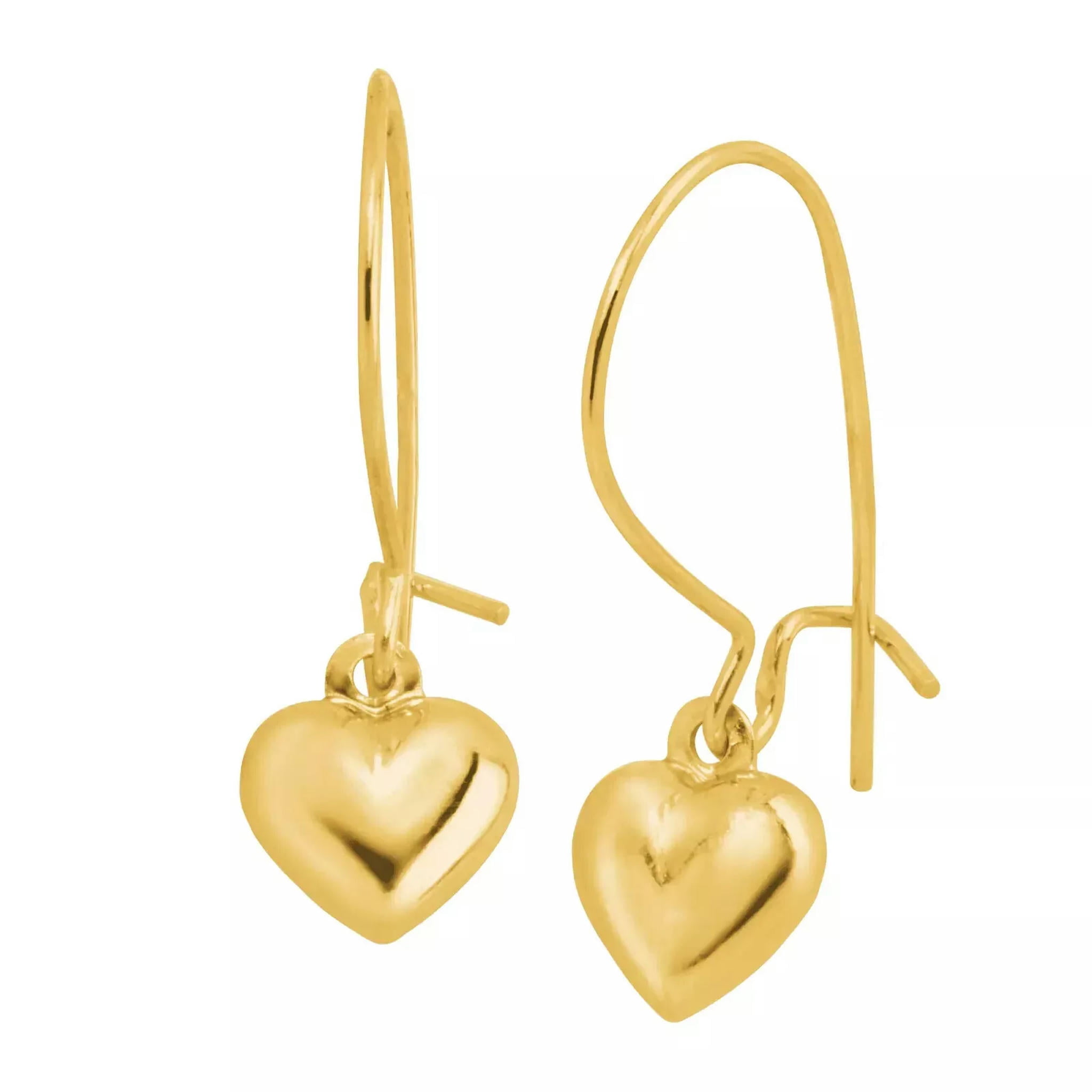 MATROOY Eternity Gold Puffed Heart Drop Earrings in 14K Yellow Gold
