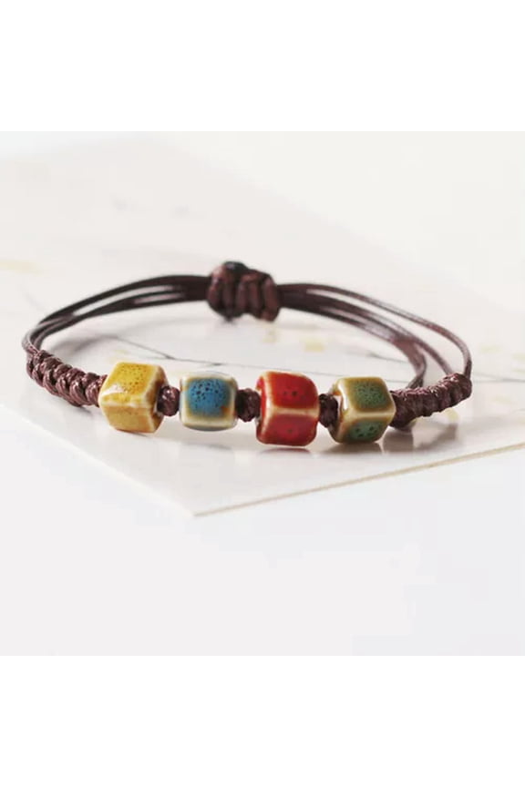 Ethnic Style Ceramic Beaded Dainty Bracelets Bangle Handmade Wax Rope Bracel WY4-A4