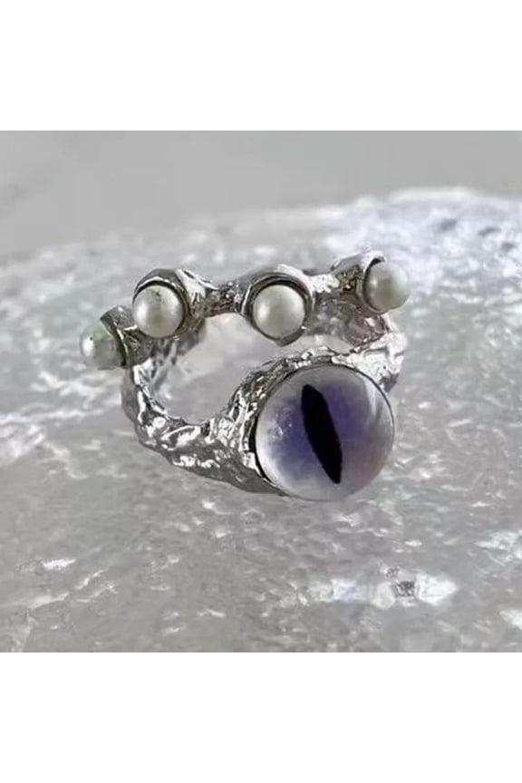 Evil Eye Good Luck Pearl Sliver Plated Ring Adjustable Jewelry Women Men Party