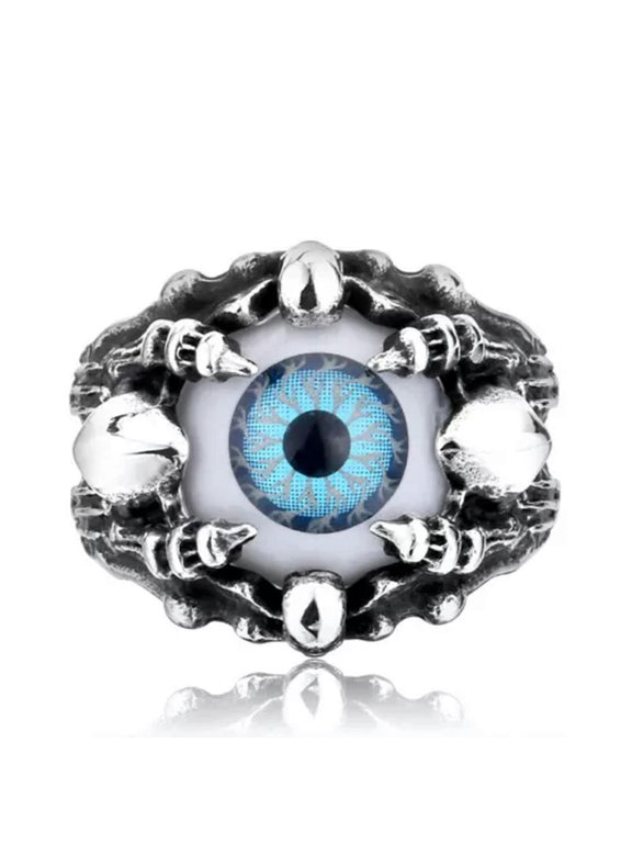 Evil Eye Vintage Ring Stainless Steel Skull Guardian God Eye Ring Punk Rock-blue eye-10