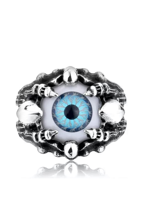 Evil Eye Vintage Ring Stainless Steel Skull Guardian God Eye Ring Punk Rock-blue eye-13