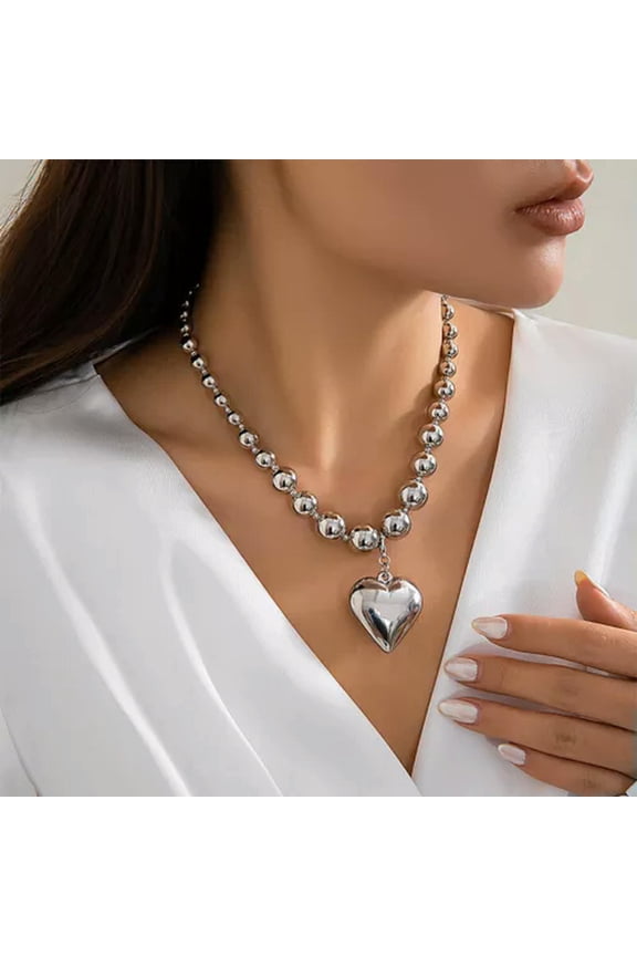 Exaggerated Big Ball Bead Chain Necklace Trendy Punk Chunky Heavy Short Choker-A12