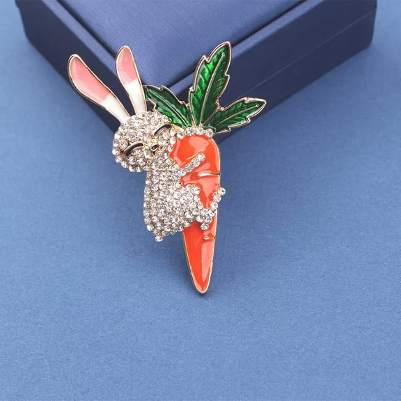 MATROOY Exaggerated Large Carrot Bunny Brooch Rhinestone Enamel Fashion Animal Pin