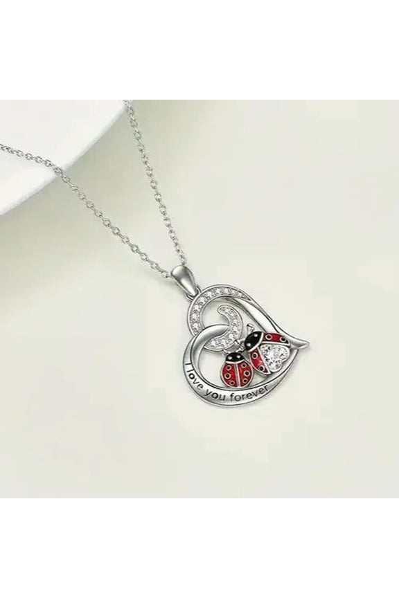 Exquisite Heart Shaped Ladybug Zircon Pendant Necklace