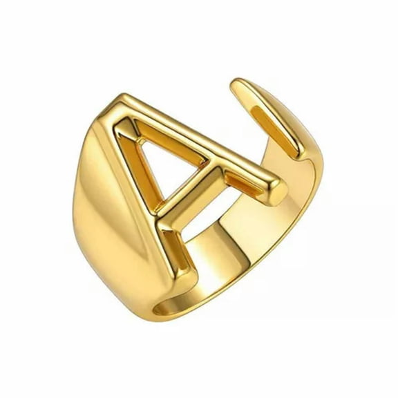 MATROOY Fashion Adjustable Initial Alphabet Letter A-Z Ring Finger Rings Women Jewellery-Gold A