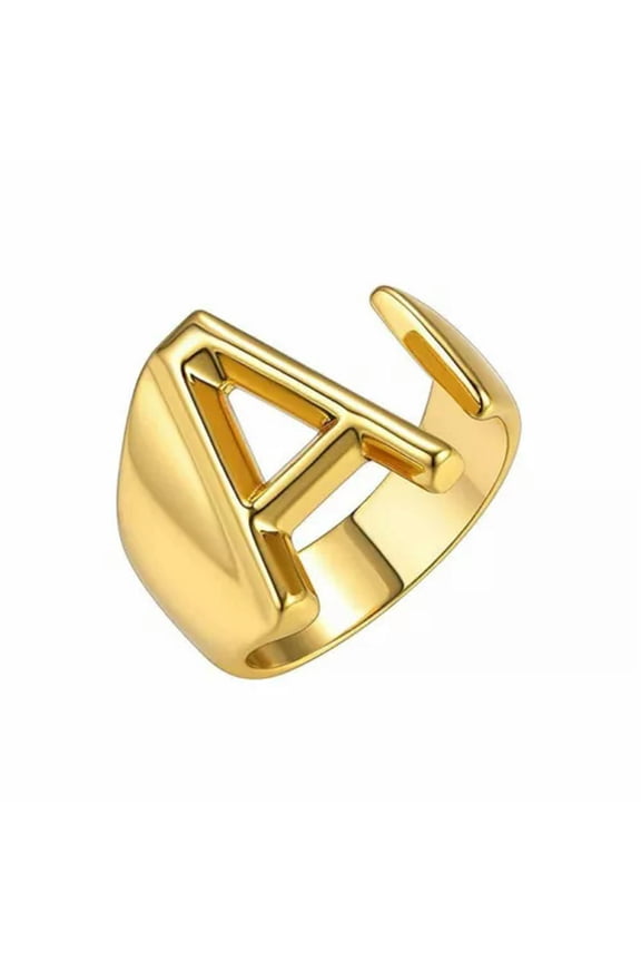 Fashion Adjustable Initial Alphabet Letter A-Z Ring Finger Rings Women Jewellery-Gold A