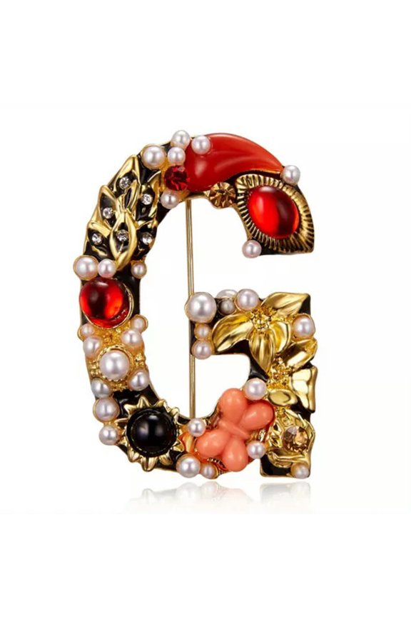 Fashion Alphabet Rhinestone Flower Brooch Alloy with Diamonds Corsage Pin-G