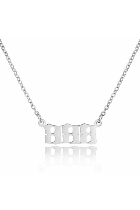 Fashion Angel Number Stainless Steel Pendant Necklaces Chain Womens Jewelry Gift-Silver 888