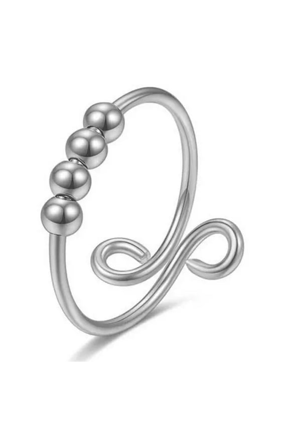 Fashion Beaded Relief Anxiety Ring Adjustable Finger Ring Women Men Jewelry Gift-11-Silver Four Beads