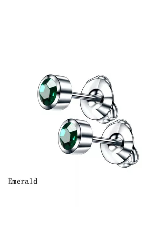 Fashion Beauty Simple Multicolor Earrings Crystal Stainless Steel Stud Earring --emerald