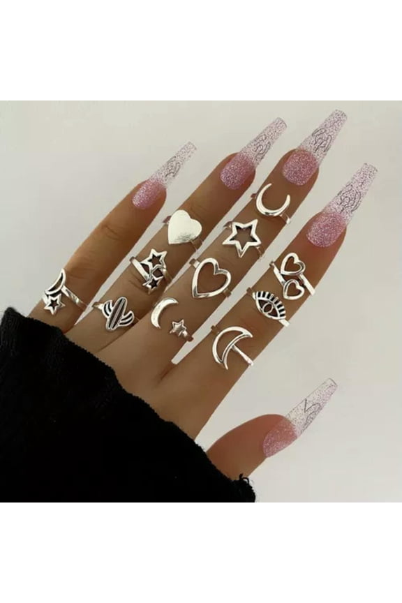 Fashion Butterfly Stack Plain Above Knuckle Ring Midi Finger Rings Set Jewellery-11pcs heart moon evil eye