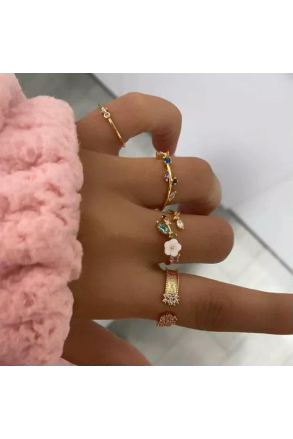 Fashion Butterfly Stack Plain Above Knuckle Ring Midi Finger Rings Set Jewellery-4pcs crystal flower