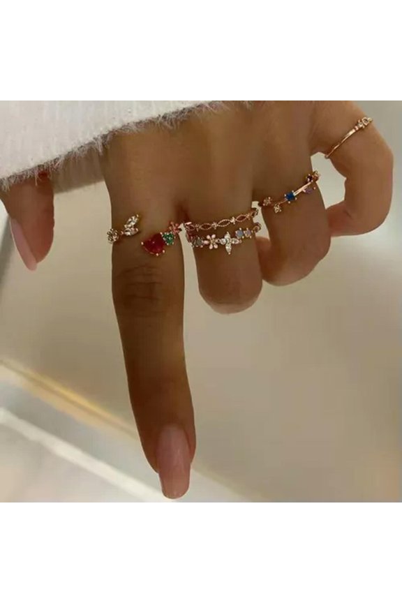 Fashion Butterfly Stack Plain Above Knuckle Ring Midi Finger Rings Set Jewellery-5pcs crystal flower