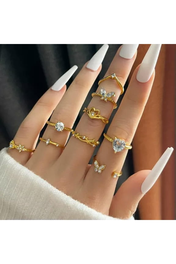 Fashion Butterfly Stack Plain Above Knuckle Ring Midi Finger Rings Set Jewellery-9pcs butterfly heart