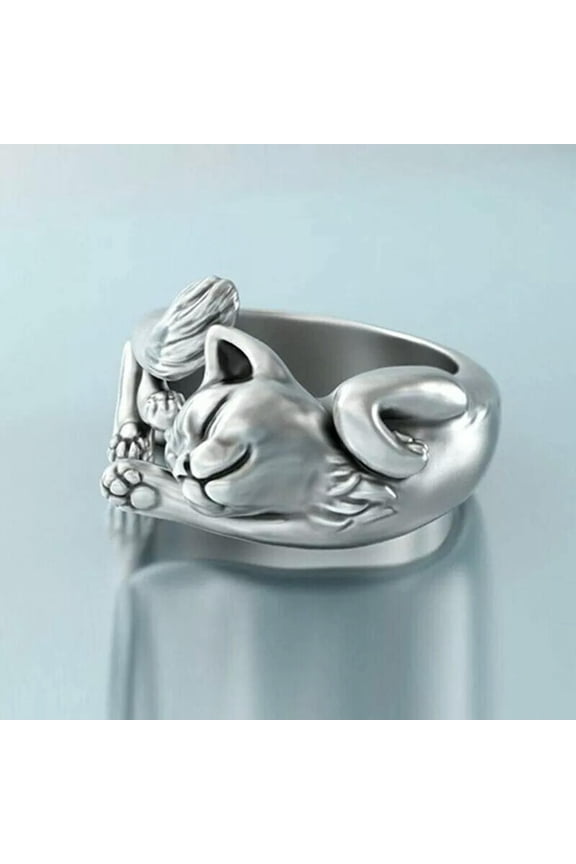 Fashion Cat Shaped Silver Plated Rings for Women Party Jewelry Ring