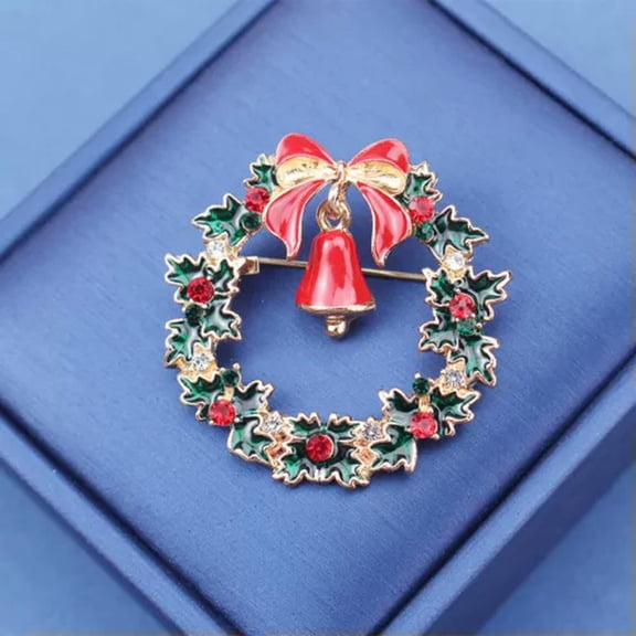 MATROOY Fashion Christmas Bells Wreath Brooch Colorful Enamel Rhinestone Holiday Pins-small