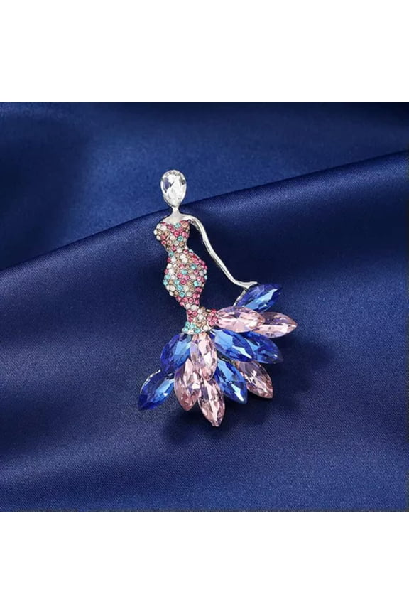 Fashion Colored Crystals Mermaid Brooches Pins Wedding Jewelry Gift for Women-Pink