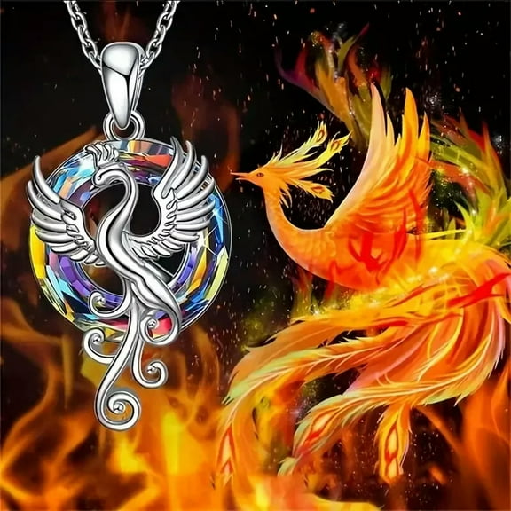MATROOY Fashion Colorful Crystal Firebird Phoenix Wings Pendant Necklace Creative Gift