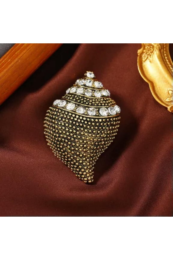 Fashion Creative Design Gold Color Antique Rhinestone Conch Brooch Women's Pin