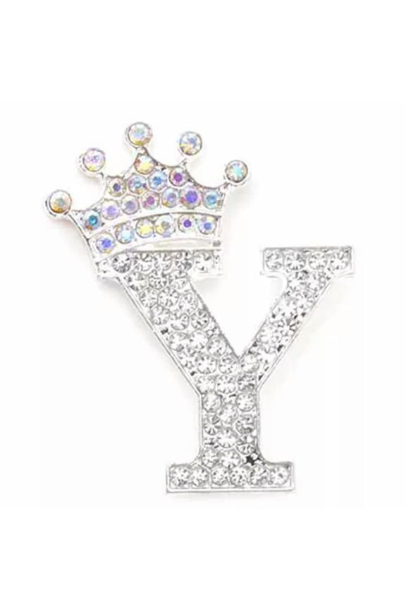 Fashion Crown 26 Initial Letters A to Z Crystal Rhinestone Brooch Pins Women-Silver-Y