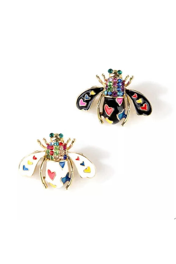 Fashion Crystal Enamel Heart Bee Insect Brooch Pin Scarf Corsage Jewelry Gi_tu-Black