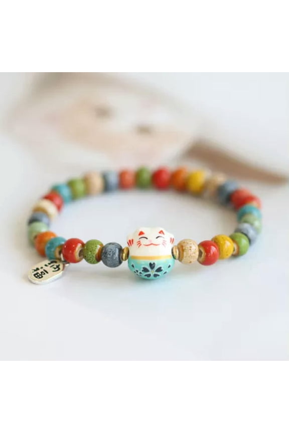 Fashion Cute Lucky Cat Bracelet For Girls Adjustable Colorful Beaded Bracele WY4-A2