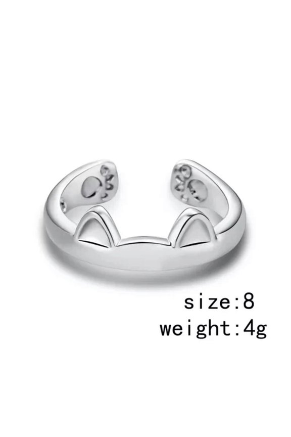 Fashion Cute Sliver Plated Cat Ear Open Ring Adjustable Women Jewelry Party Gift-Ring#3