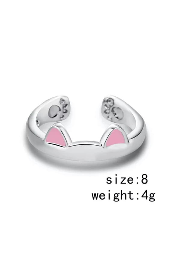 Fashion Cute Sliver Plated Cat Ear Open Ring Adjustable Women Jewelry Party Gift-Ring#4