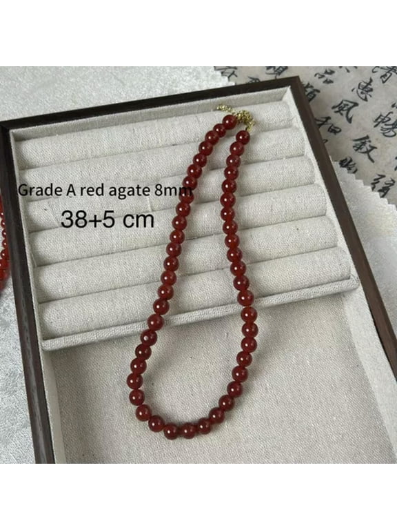 Fashion Exquisite Red Agate Natural Stone Round Beaded Necklaces Jewelry Gift-8mm