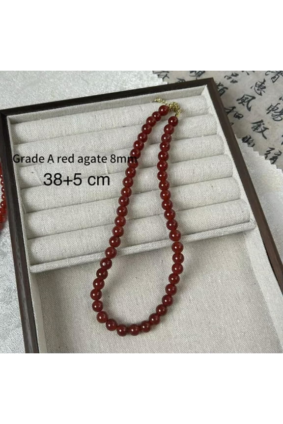 Fashion Exquisite Red Agate Natural Stone Round Beaded Necklaces Jewelry Gift-8mm
