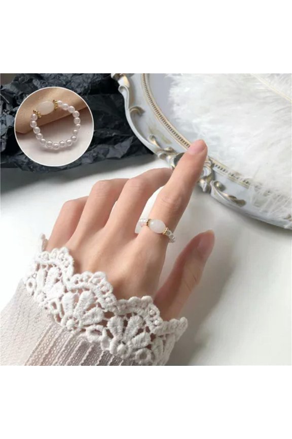 Fashion Forefinger Ring Pearl Ring Beads Jewelry Synthetic Stone Finger Ring-White