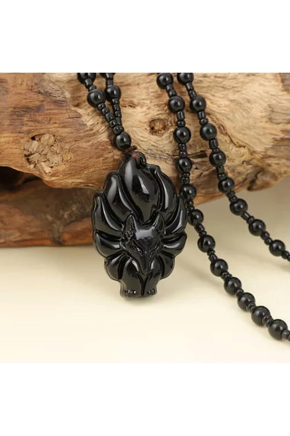 Fashion Fox Pendant Necklace Chinese Amulet Nine Tailed Fox Necklace Jewelry WY4-Black-