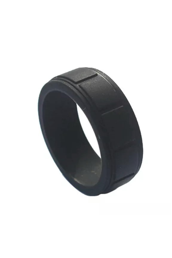 Fashion Grade Silicone Wedding Ring Men Flex Fit Sport Rubber Band Tire Pattern -black-11