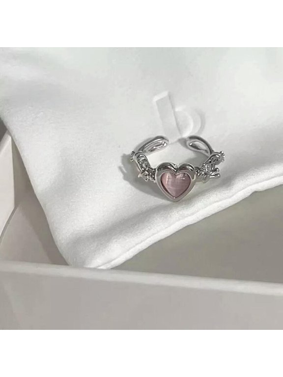 Fashion Heart Ring Cat Eye Peach Heart Adjustable Women Rings Jewelry Gift WY4