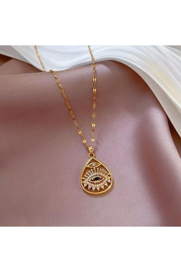 Fashion Jewelry Gold Cubic Zircon Evil Eye Pendant Necklace Gift Reiki 1PC
