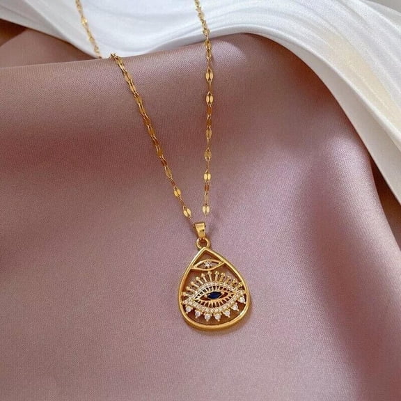 MATROOY Fashion Jewelry Gold Cubic Zircon Evil Eye Pendant Necklace Gift Reiki 1PC