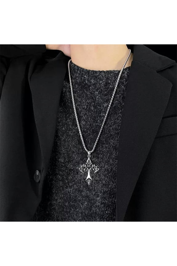 Fashion Jewelry Silver Retro Column flame Cross Pendant Necklace Gift 1PC