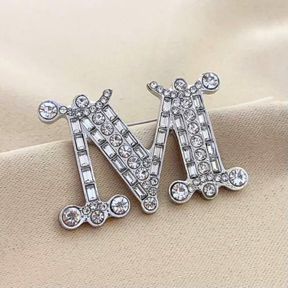 MATROOY Fashion M-letter Brooch Pin For Backpack Collar Lapel Pin Party Jewelry Gift-Silver