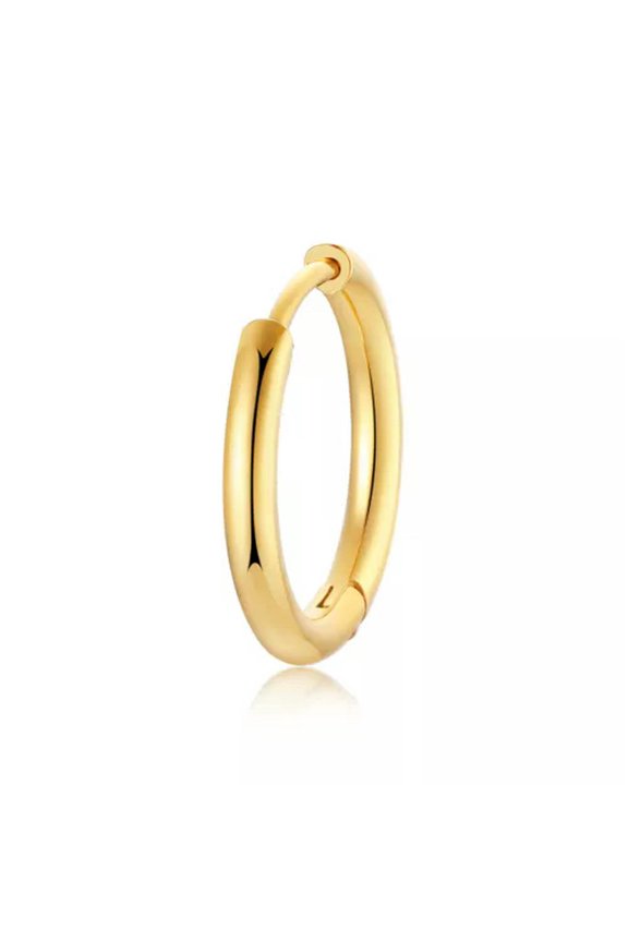 Fashion Men Women Earrings Ear Hoops Loops Huggie Clip On Clamp Stainless Steel-Gold-1 pair