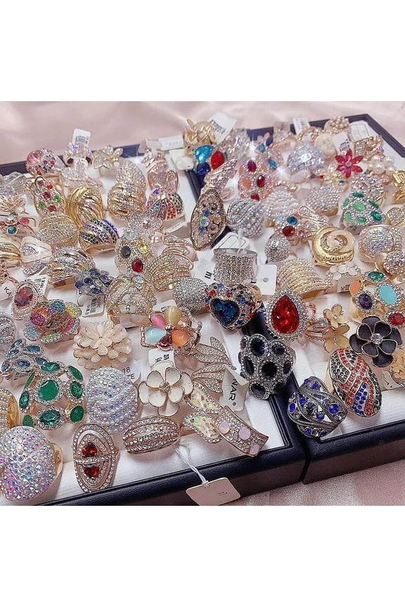 Fashion Mixed Lots 20pcs Rhinestone Imitation Zircon Gold P Lady's Rings